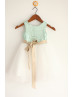 Mint Sequin Ivory Tulle Champagne Sash Flower Girl Dress